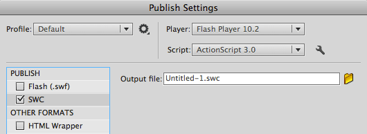 Publish settings SWC library instead of SWF